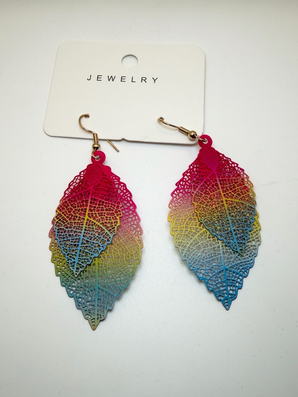 Colorful Rainbow Leaf Earrings Lightweight Boho Dangle Earrings New